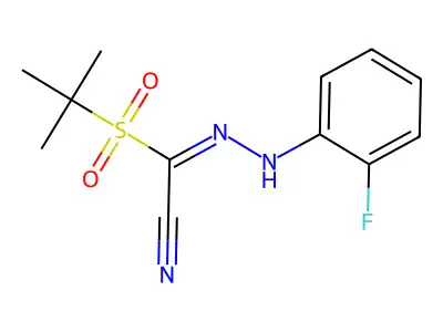 2-(Tert-butylsulfonyl)-2-[2-(2-fluorophenyl)hydrazono]acetonitrile structure