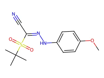 1-tert-butylsulfonyl-N-(4-methoxyanilino)methanimidoyl cyanide structure