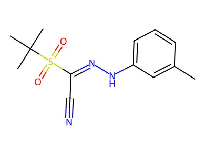 1-tert-butylsulfonyl-N-(3-methylanilino)methanimidoyl cyanide structure
