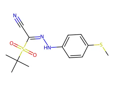 2-Tert-butylsulfonyl-2-[[4-(methylthio)phenyl]hydrazono]acetonitrile structure