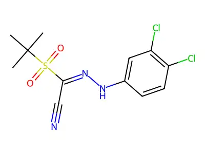 2-(Tert-butylsulfonyl)-2-[2-(3,4-dichlorophenyl)hydrazono]acetonitrile structure