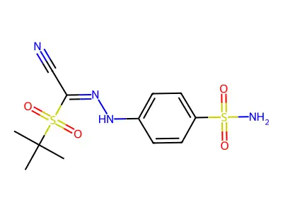 1-tert-butylsulfonyl-N-(4-sulfamoylanilino)methanimidoyl cyanide structure