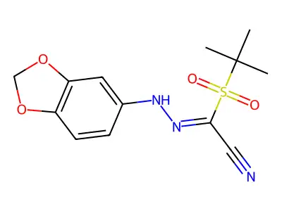 2-[2-(1,3-Benzodioxol-5-yl)hydrazono]-2-(tert-butylsulfonyl)acetonitrile structure
