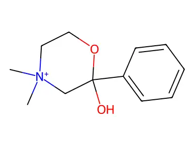 4,4-Dimethyl-2-hydroxy-2-phenylmorpholinium structure
