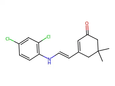 3-[2-(2,4-Dichloroanilino)ethenyl]-5,5-dimethylcyclohex-2-en-1-one structure