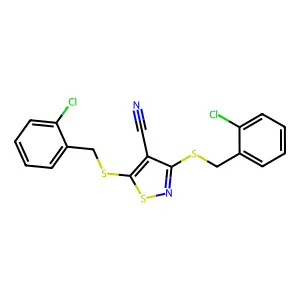 3,5-Bis[(2-chlorophenyl)methylsulfanyl]-1,2-thiazole-4-carbonitrile structure