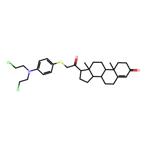 21-({4-[Bis(2-chloroethyl)amino]phenyl}sulfanyl)pregn-4-ene-3,20-dione structure