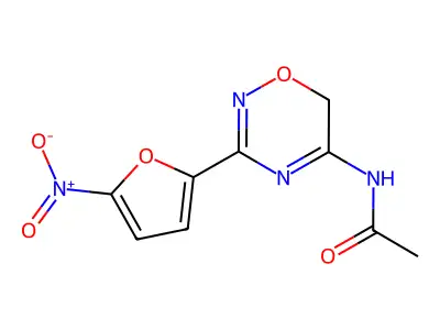 N-[3-(5-Nitrofuran-2-yl)-6H-1,2,4-oxadiazin-6-yl]ethanimidic acid structure