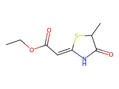 Acetic acid, (5-methyl-4-oxo-2-thiazolidinylidene)-, ethyl ester structure