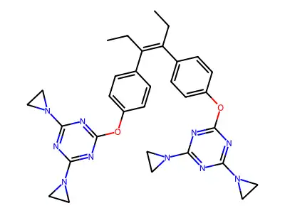 2,4-bis(aziridin-1-yl)-6-[4-[4-[4-[[4,6-bis(aziridin-1-yl)-1,3,5-triazin-2-yl]oxy]phenyl]hex-3-en-3-yl]phenoxy]-1,3,5-triazine structure
