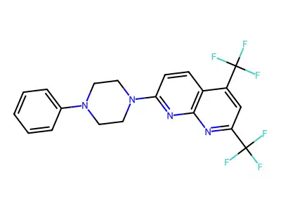 7-(4-Phenylpiperazin-1-yl)-2,4-bis(trifluoromethyl)-1,8-naphthyridine structure