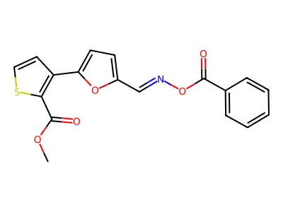 Methyl 3-[5-(benzoyloxyiminomethyl)furan-2-yl]thiophene-2-carboxylate structure
