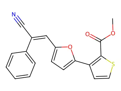 Methyl 3-[5-(2-cyano-2-phenylethenyl)furan-2-yl]thiophene-2-carboxylate structure