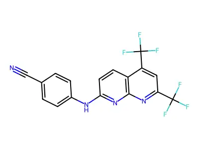 4-{[5,7-Bis(trifluoromethyl)[1,8]naphthyridin-2-yl]amino}benzenecarbonitrile structure