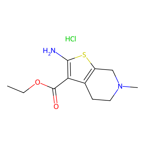 Thieno(2,3-c)pyridine-3-carboxylic acid, 4,5,6,7-tetrahydro-2-amino-6-methyl-, ethyl ester, monohydrochloride structure