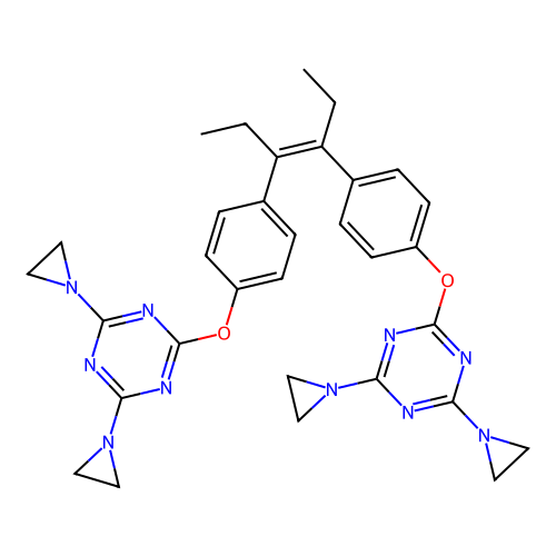 2,2'-[hex-3-ene-3,4-diylbis(benzene-4,1-diyloxy)]bis[4,6-bis(aziridin-1-yl)-1,3,5-triazine] structure