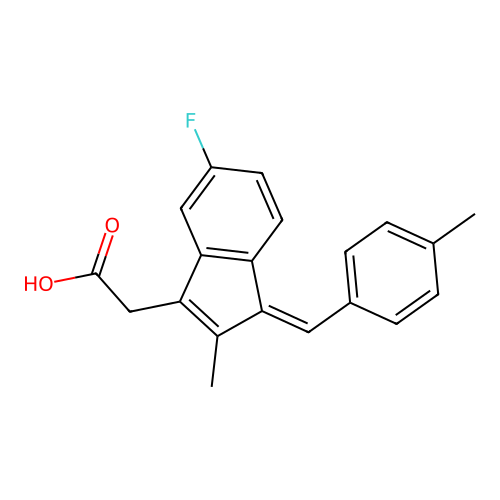 2-[(3Z)-6-fluoro-2-methyl-3-[(4-methylphenyl)methylidene]inden-1-yl]acetic acid structure