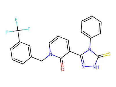 3-(4-phenyl-5-sulfanyl-4H-1,2,4-triazol-3-yl)-1-[3-(trifluoromethyl)benzyl]-2(1H)-pyridinone structure