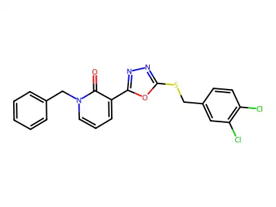 1-benzyl-3-{5-[(3,4-dichlorobenzyl)sulfanyl]-1,3,4-oxadiazol-2-yl}-2(1H)-pyridinone structure