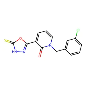 1-(3-chlorobenzyl)-3-(5-sulfanyl-1,3,4-oxadiazol-2-yl)-2(1H)-pyridinone structure