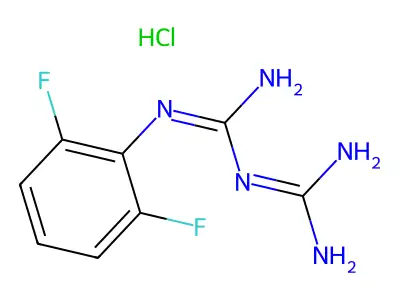 1-carbamimidamido-N-(2,6-difluorophenyl)methanimidamide hydrochloride structure
