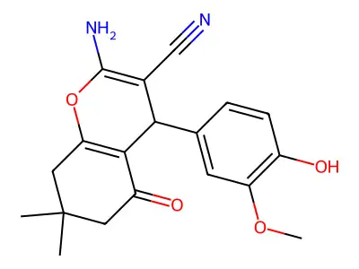 2-amino-4-(4-hydroxy-3-methoxyphenyl)-7,7-dimethyl-5-oxo-5,6,7,8-tetrahydro-4H-chromene-3-carbonitrile structure