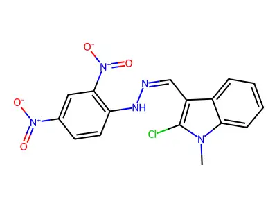 N-[(2-chloro-1-methylindol-3-yl)methylideneamino]-2,4-dinitroaniline structure