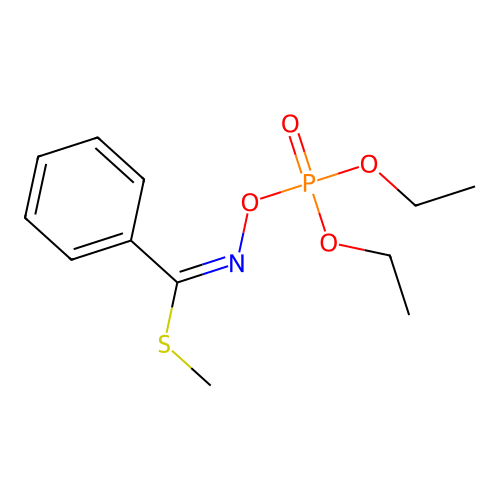 methyl (E)-N-diethoxyphosphoryloxybenzenecarboximidothioate structure