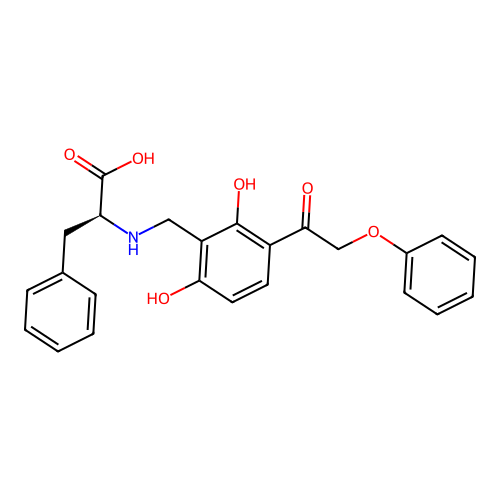 (S)-2-((2,6-dihydroxy-3-(2-phenoxyacetyl)benzyl)amino)-3-phenylpropanoic acid structure