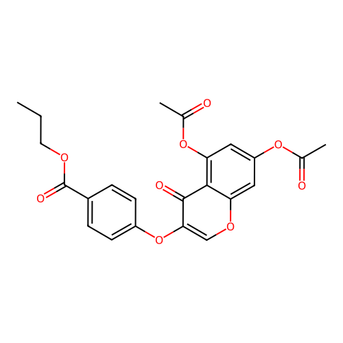 4-oxo-3-(4-(propoxycarbonyl)phenoxy)-4H-chromene-5,7-diyl diacetate structure