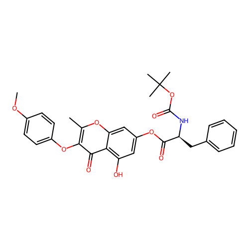 (S)-5-hydroxy-3-(4-methoxyphenoxy)-2-methyl-4-oxo-4H-chromen-7-yl 2-((tert-butoxycarbonyl)amino)-3-phenylpropanoate structure