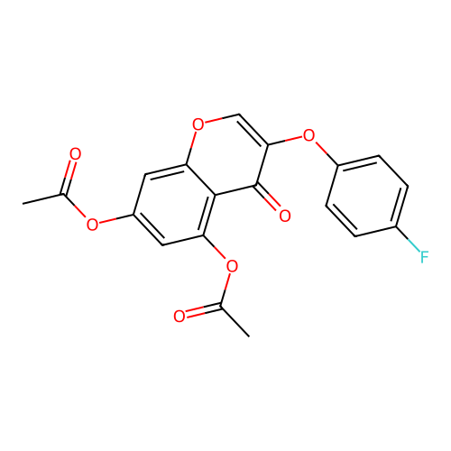 3-(4-fluorophenoxy)-4-oxo-4H-chromene-5,7-diyl diacetate structure