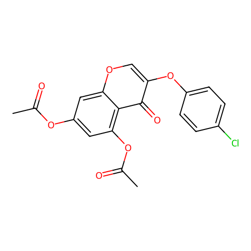 3-(4-chlorophenoxy)-4-oxo-4H-chromene-5,7-diyl diacetate structure