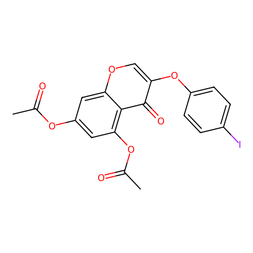 3-(4-iodophenoxy)-4-oxo-4H-chromene-5,7-diyl diacetate structure