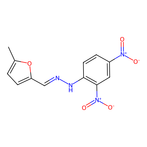 N-[(5-methylfuran-2-yl)methylideneamino]-2,4-dinitroaniline structure