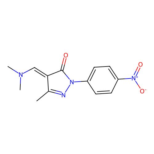 (Z)-4-((Dimethylamino)methylene)-3-methyl-1-(4-nitrophenyl)-1H-pyrazol-5(4H)-one structure