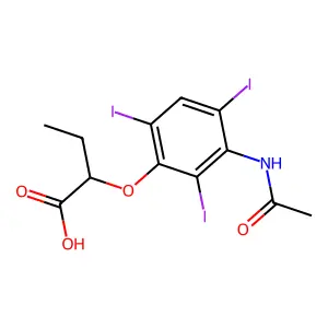 Butyric acid, 2-(3-acetamido-2,4,6-triiodophenoxy)- structure