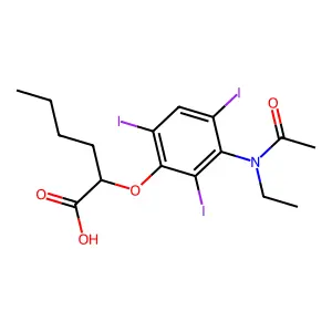 Hexanoic acid, 2-(3-(N-ethylacetamido)-2,4,6-triiodophenoxy)- structure