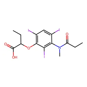 Butyric acid, 2-(3-(N-methylpropionamido)-2,4,6-triiodophenoxy)- structure