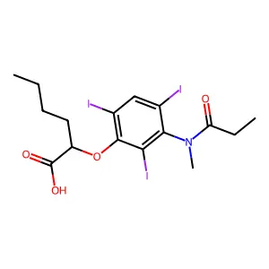 Hexanoic acid, 2-(3-(N-methylpropionamido)-2,4,6-triiodophenoxy)- structure