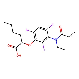 Hexanoic acid, 2-(3-(N-ethylpropionamido)-2,4,6-triiodophenoxy)- structure