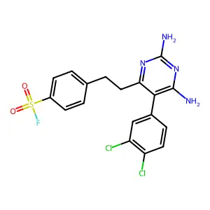 4-(2-(2,6-Diamino-5-(3,4-dichlorophenyl)pyrimidin-4-yl)ethyl)benzene-1-sulfonyl fluoride structure