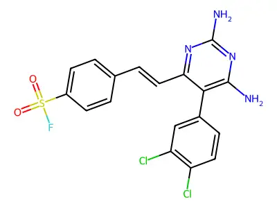 4-(2-(2,6-Diamino-5-(3,4-dichlorophenyl)pyrimidin-4-yl)vinyl)benzene-1-sulfonyl fluoride structure