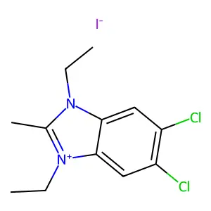 1H-Benzimidazolium, 5,6-dichloro-1,3-diethyl-2-methyl-, iodide (1:1) structure