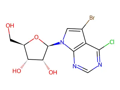 7H-Pyrrolo(2,3-d)pyrimidine, 5-bromo-4-chloro-7-beta-D-ribofuranosyl- structure