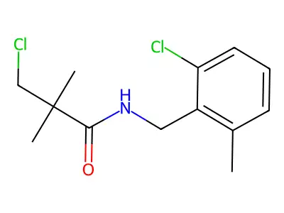 3-chloro-N-[(2-chloro-6-methylphenyl)methyl]-2,2-dimethylpropanamide structure