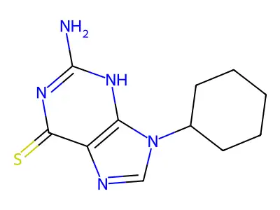 2-azanyl-9-cyclohexyl-3~{H}-purine-6-thione structure