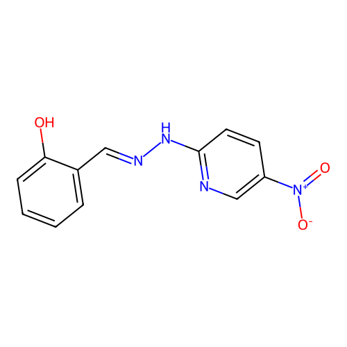 2-Hydroxybenzaldehyde-5-nitro-pyridylhydrazone structure