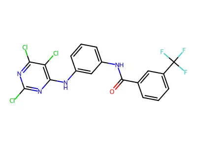N1-{3-[(2,5,6-trichloropyrimidin-4-yl)amino]phenyl}-3-(trifluoromethyl)benzamide structure