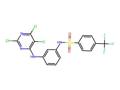 N1-{3-[(2,5,6-trichloropyrimidin-4-yl)amino]phenyl}-4-(trifluoromethyl)benzene-1-sulphonamide structure